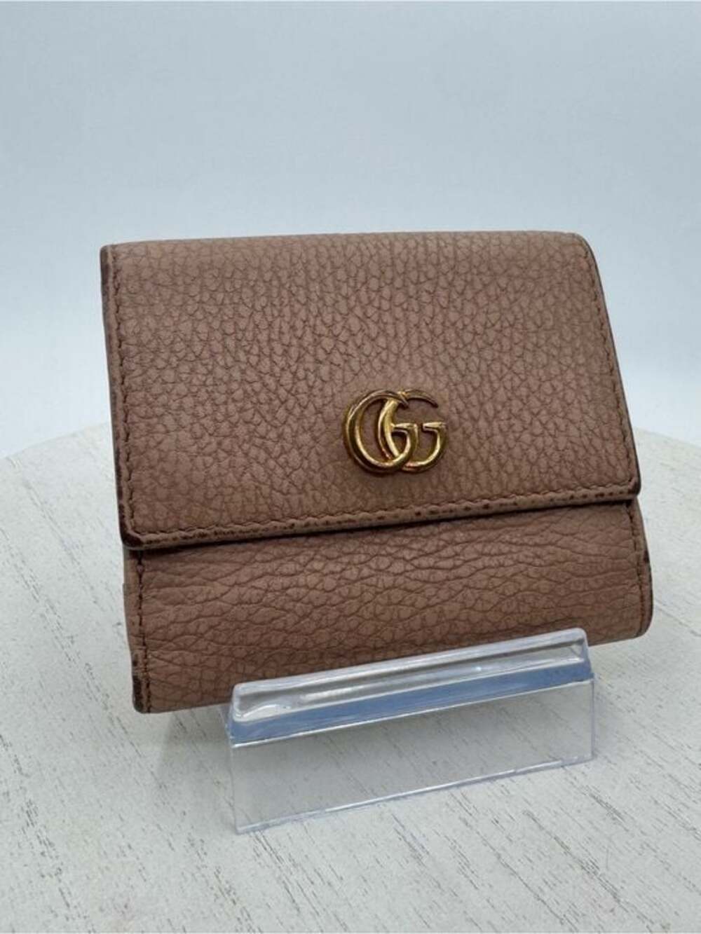 GUCCI GG Marmont dusty rose pebbled leather trifold compact Wallet